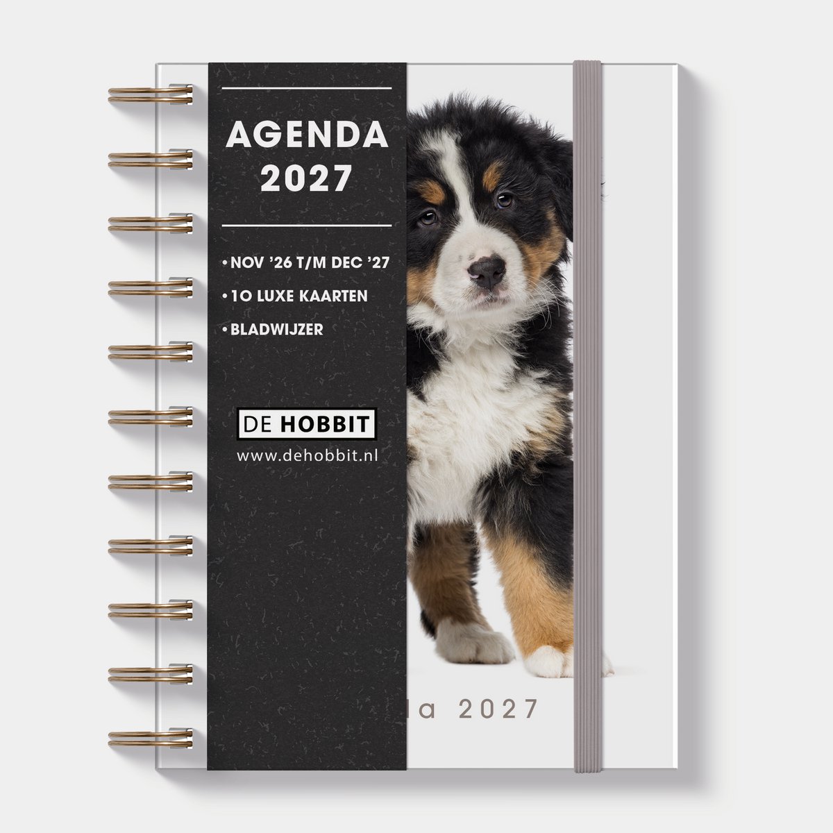 Hobbit - Ringband Agenda 2027 - Agenda A6 (14,8 x 11 cm) - Spiraal Agenda - 1 week op 2 pagina's - Harde Kaft - Honden