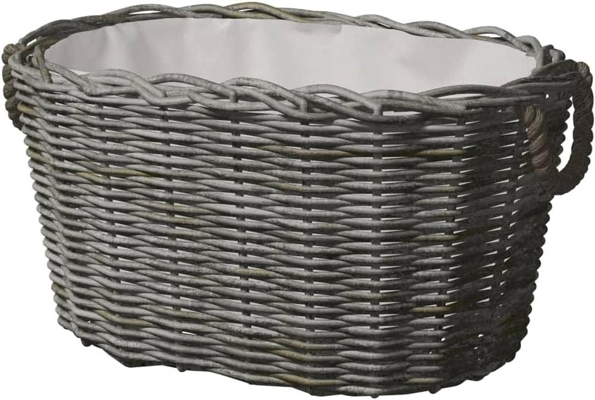 Brandhout Mand - Hout Opslag - Haard Comfort - Natuurlijke Wilg - 60x40x28 cm - Grijs