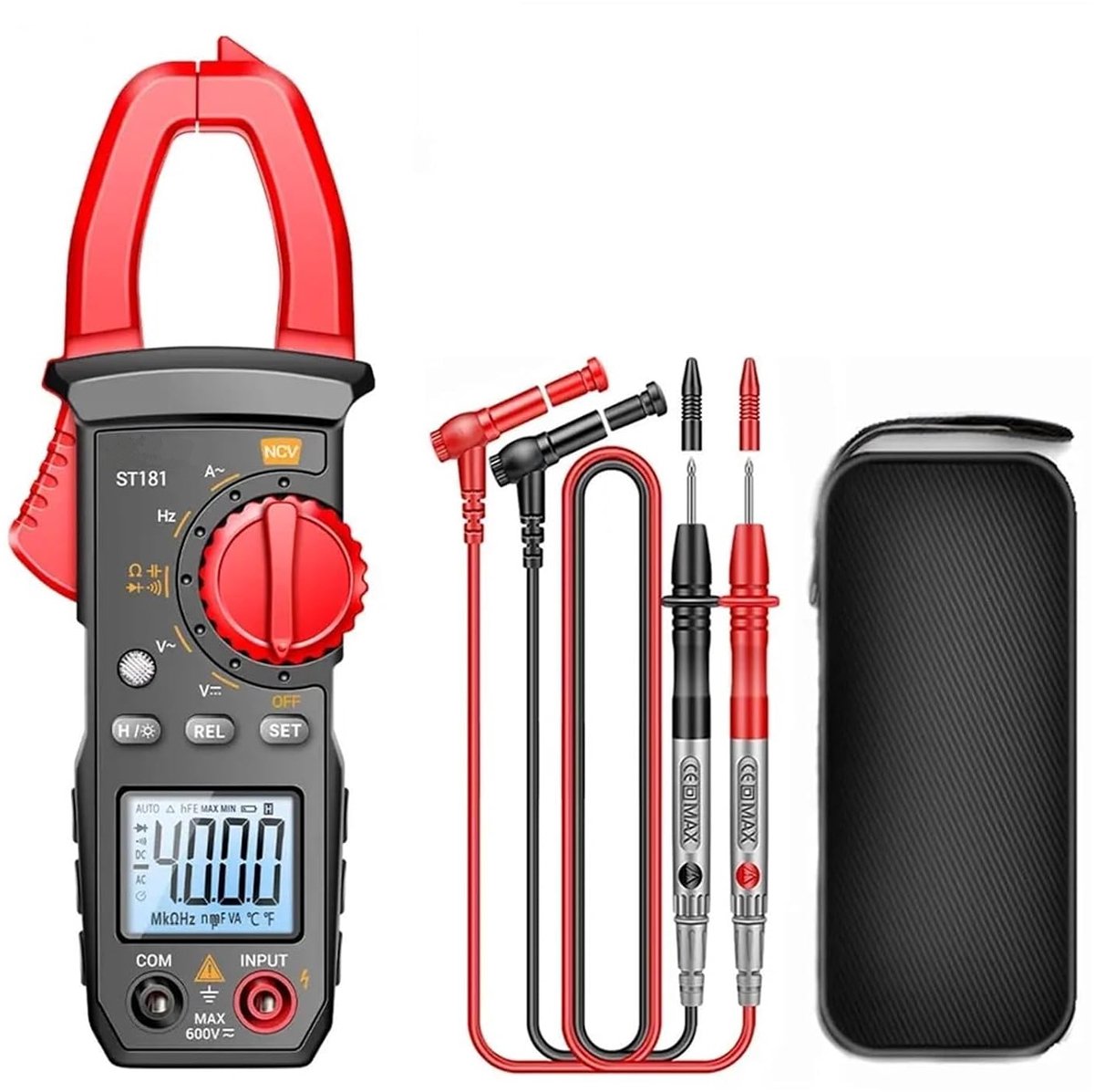 Lzwintrading - Multimeter Digitaal - Spanningsmeter - Voltmeter - Stroomtang Met 4000 Counts TRMS - AC/DC-Spanning - Stroom Weerstand Capaciteit Continuïteit Contact - Spanningsdetectie Diodes - Elektrisch Gereedschap