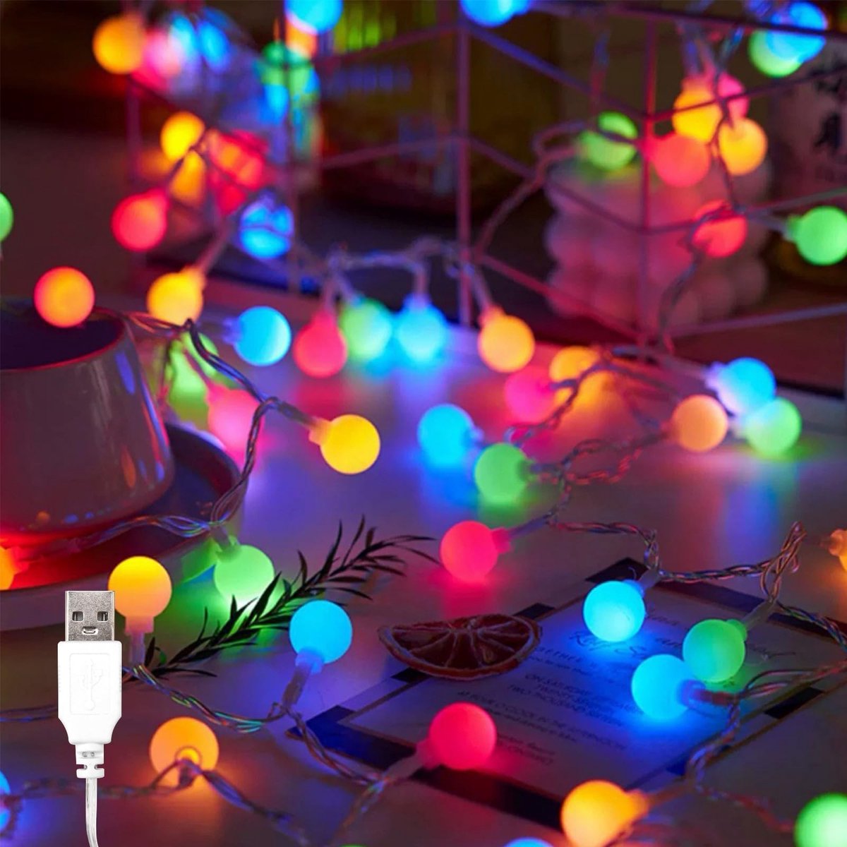 Dailygoods - USB LED Lichtketting met 80 Kleurrijke Ballen