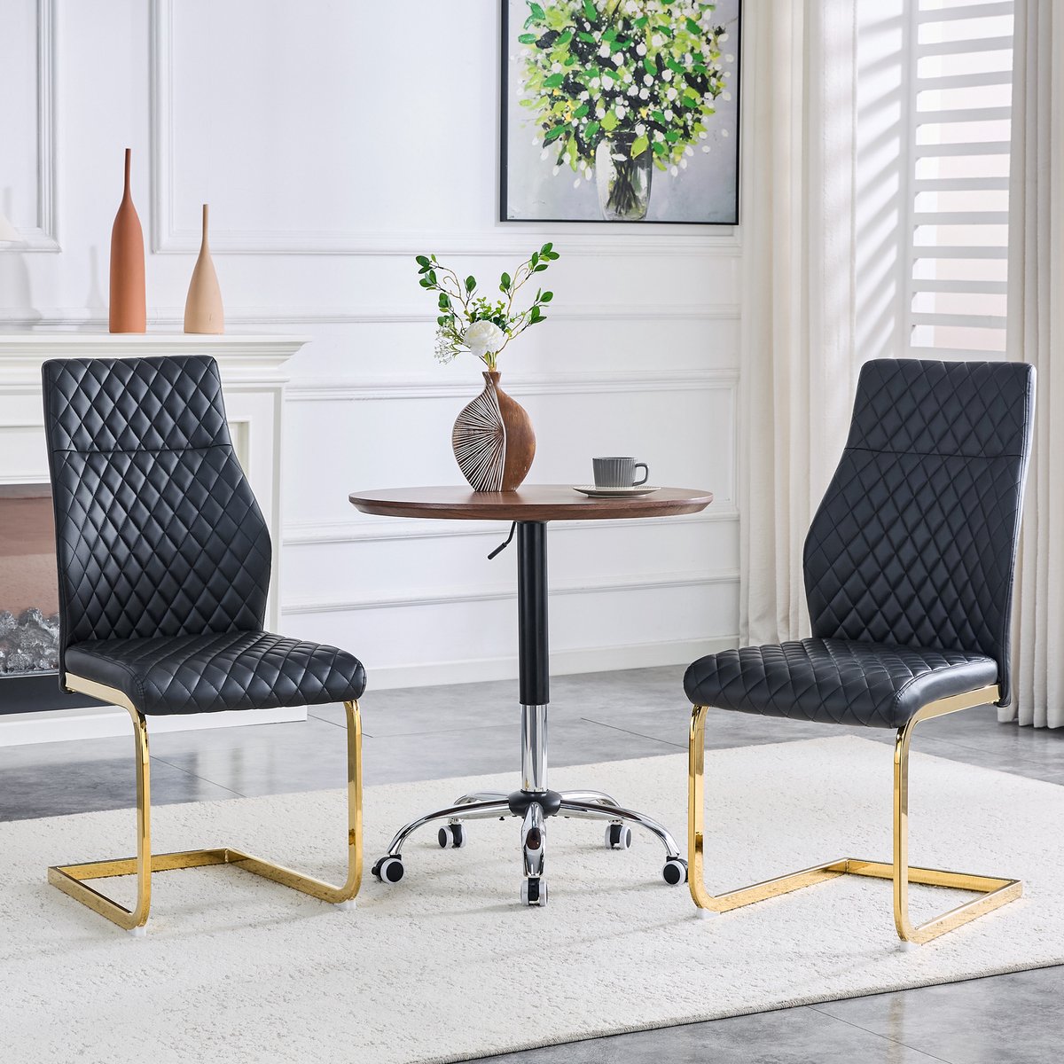 Eetkamerstoelen - Set Van 2 - Gestoffeerde eetkamerstoel - Eettafelstoel - Eetkamerstoelen - Met hoge rugleuning - PU - Antislip - Metalen stoelpoten - Modern Design - Zwart, goud