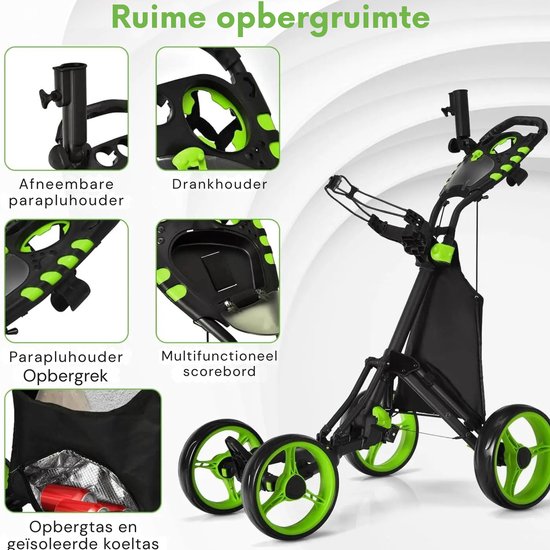 Damenzo - Golftrolley - Golftas - Golf trolley - Golfwagen - Golf - 3 Wielen - Inclusief opbergtas en parapluhouder - Groen van damenzo — afbeelding 2