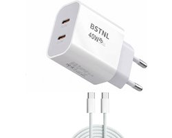 USB C Snellader 40W + 1x USB-C 65W Kabel 1M - Geschikt voor al jouw USB-C Apparaten - Oplader - Universeel - Fast Charger - Snellader - USB C Adapter - USB Stekker - Wit