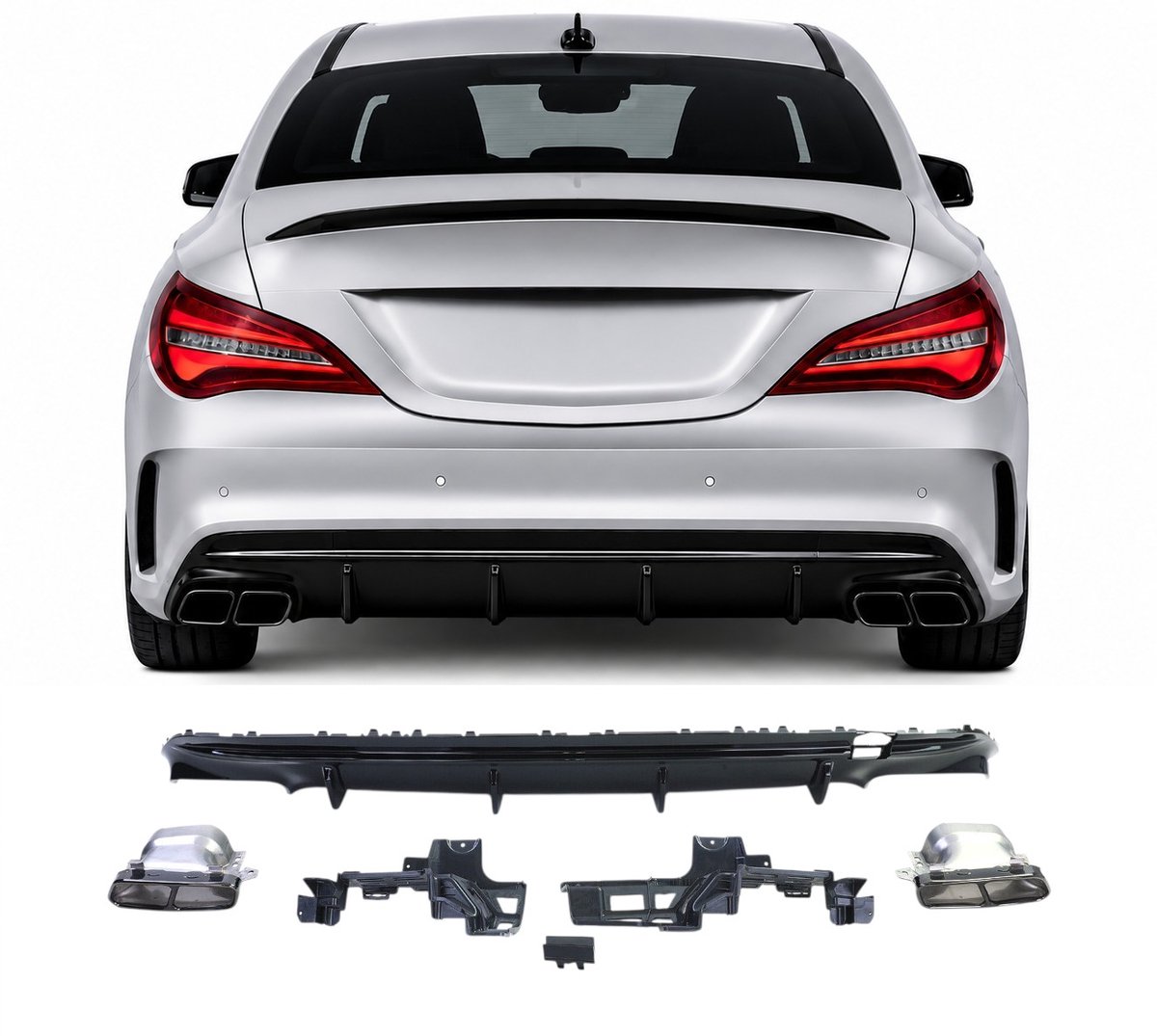 Achterdiffuser geschikt voor Mercedes CLA C117 W117 – AMG Look – Glanzend Zwart