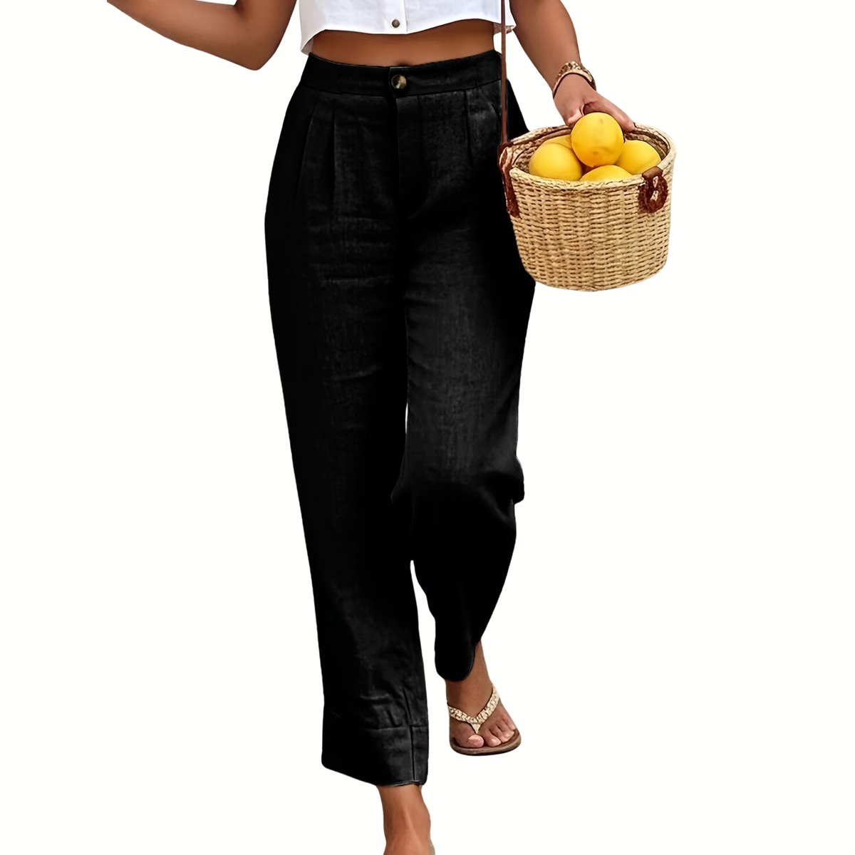 Currero Linnen Broek Dames - Zomerbroek - Volwassenen - Lange Broek - Pantalon - Strandbroek - Zomer - Ibiza Stijl - Zwart XL