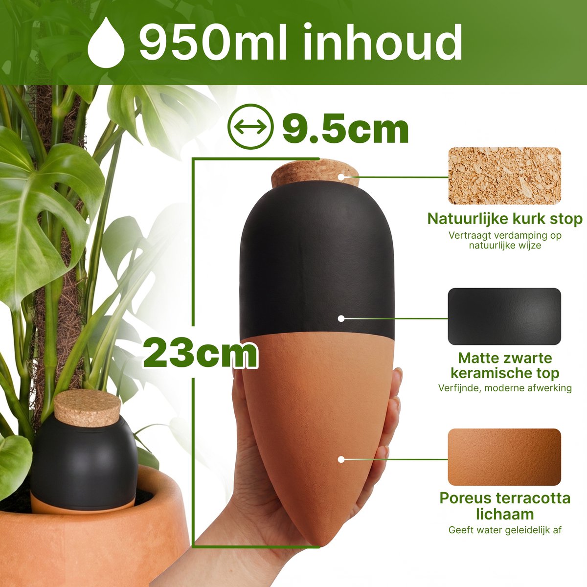 MINISMUS Waterdruppelaar Terracotta 950ml Set van 1 - Bewateringsbal - Zelfbewaterend Watergeefsysteem voor Kamerplanten - Waterbol voor Binnen en Buiten - Automatische Beregening tot 14 dagen - Vakantie Plantenverzorging - Olla thumbnail 3