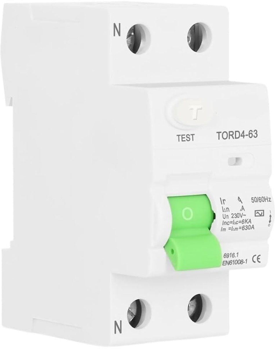 Aardlekschakelaar 2P - Stroomonderbreker - Veilige Stroomvoorziening - Elektromechanisch - 100mA 230V - Grijs