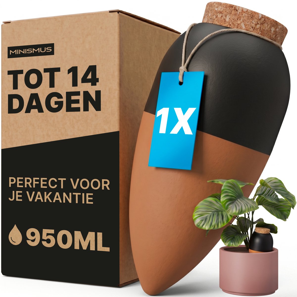 MINISMUS Waterdruppelaar Terracotta 950ml Set van 1 - Bewate