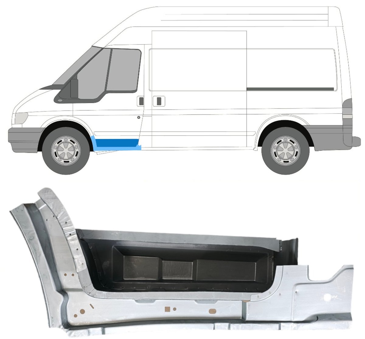 Binnen reparatiepaneel dorpel voor treeplank voor Ford Transit 2000-2013 / Links