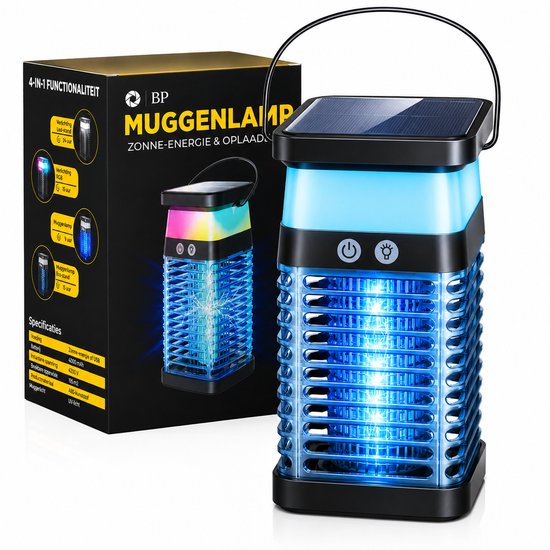 BP Muggenlamp, zonne-energie & oplaadbaar. UV-licht en RGB verlichting.