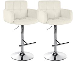 CLP Los Angeles Set barkrukken - Met armleuning - Met rugleuning - Verstelbaar - Velvet - Fluweel - chroom/creme