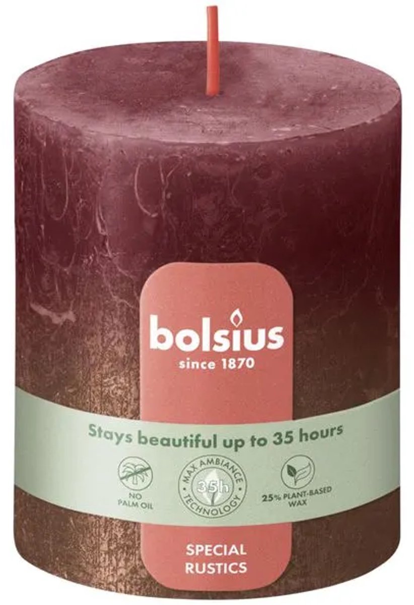 Bolsius Stompkaars Velvet Red + Copper Ø68 x 80 mm – 35 Branduren – 4 Stuks – Decoratieve Kaarsen
