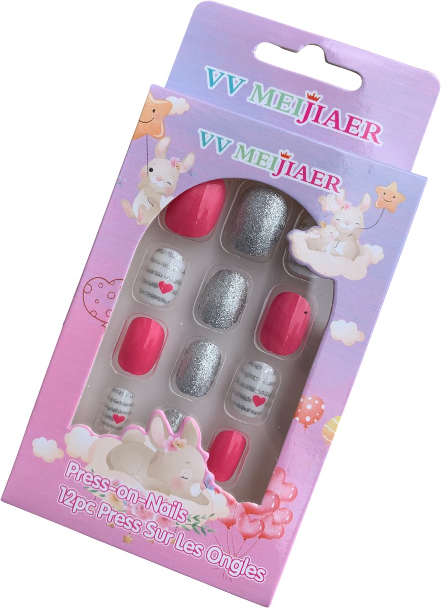 Plaknagels | Valse Nagels voor Kinderen | Geen Lijm Nodig | Plakstrip | Rainbow Bunny