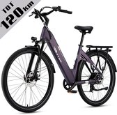 TTGO C3 Elektrische Fiets - 28 Inch E-Bike Stadsfiets - Tot 120 km Actieradius - 648Wh Accu met Hoge Capaciteit - Schijfremmen - Shimano 7 Versnellingen - Aluminium Frame - Maximaal Draagvermogen 125 kg - Paars