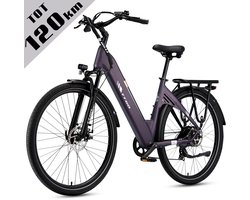 TTGO C3 Elektrische Fiets - 28 Inch E-Bike Stadsfiets - Tot 120 km Actieradius - 648Wh Accu met Hoge Capaciteit - Schijfremmen - Shimano 7 Versnellingen - Aluminium Frame - Maximaal Draagvermogen 125 kg - Paars