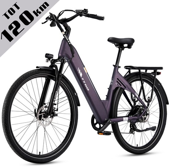 TTGO C3 Elektrische Fiets - 28 Inch E-Bike Stadsfiets - Tot 120 km Actieradius - 648Wh Accu met Hoge Capaciteit - Schijfremmen - Shimano 7 Versnellingen - Aluminium Frame - Maximaal Draagvermogen 125 kg - Paars