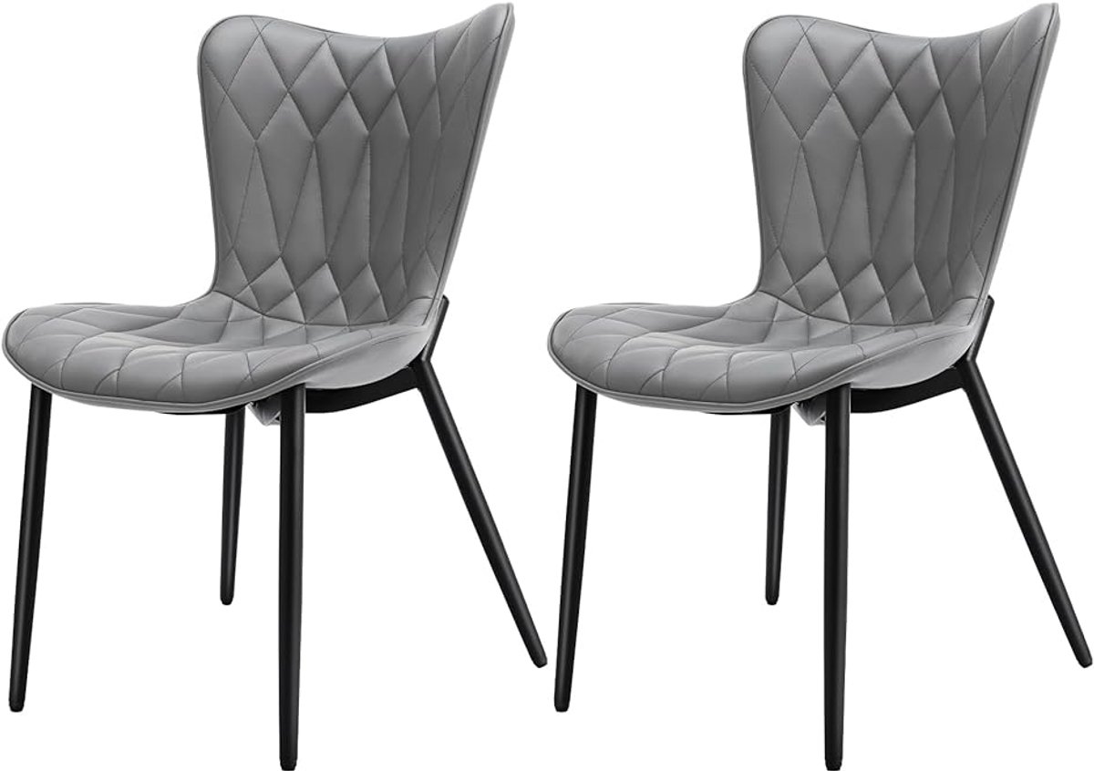 Homemiyn Eetkamerstoel Set van 2 – Donkergrijs Kunstleer met Diamantstiksel – Comfortabele Stoelen met Rugleuning – Stevig Frame – 150kg Draagvermogen grey