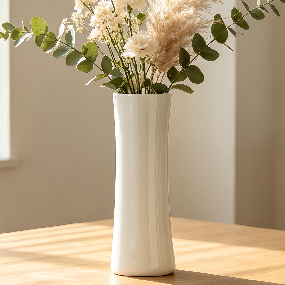 Dailygoods- Keramische Vaas 30 cm - Decoratieve Bloemenvaas - Voor Gedroogde Bloemen/Pampasgras - Waterdicht/Keramiek - Stijlvolle Tafeldecoratie