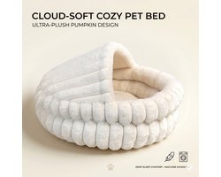 Sir.Pawsalot Kattenmand met Overkapping - Luxe Pluche Hondenmand - Ribbel Design - Ø 50 cm - Crème Wit - Zachte Slaapzak voor Kat en Kleine Hond