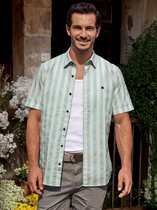 LERROS Gestreept overhemd met korte mouwen van katoenmix , Maat: XXXL , Kleur: MINT WATER , 76% katoen, 24% polyester