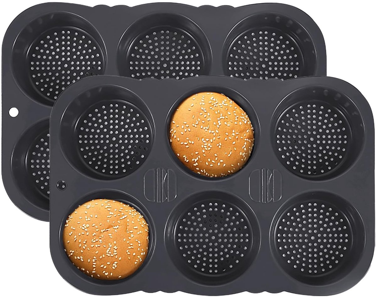 Dailygoods- Broodbakvorm met 6 holtes - Siliconen - Diameter 10 cm - Oven/magnetron - Afmetingen 34,5 x 23,5 x 4 cm - Temperatuur -40 °C tot 230 °C - Bakvorm