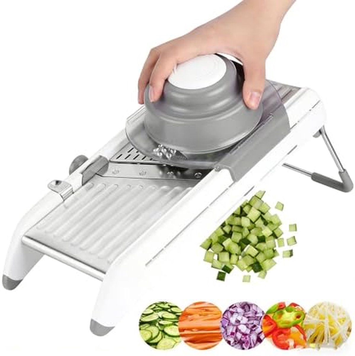 Verstelbare Snijmachine - Keuken Groentehakselaar - Efficiënte Maaltijdbereiding - Instelbare Diktes - 35x14x5cm - Wit