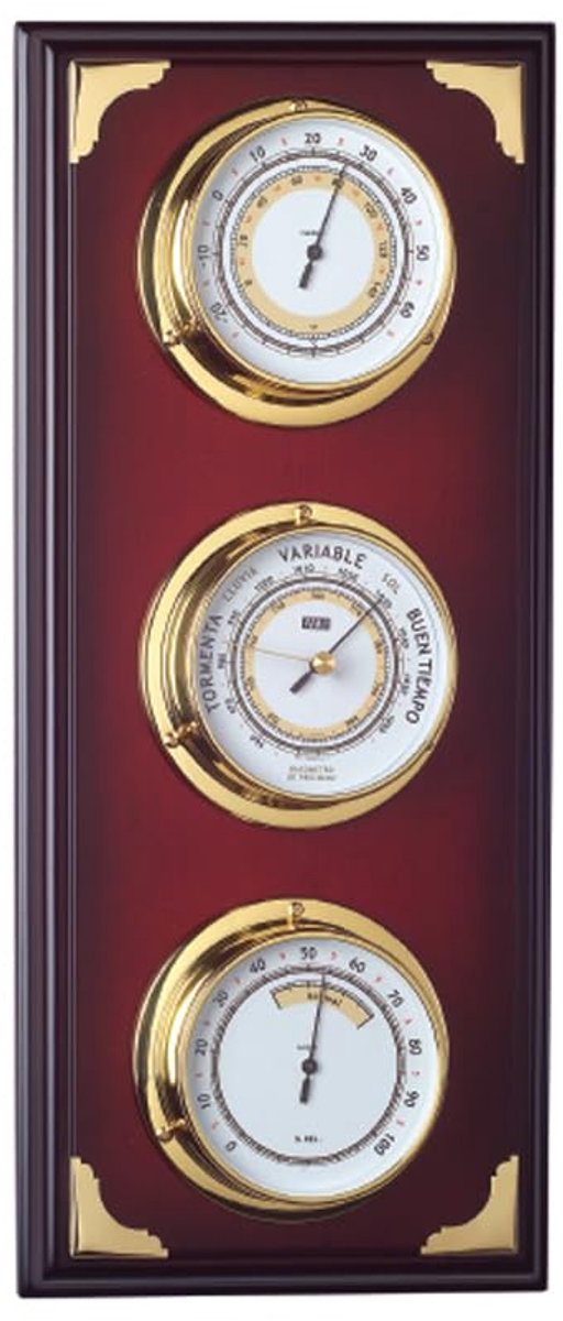 Weerstation Hout - Barometer Hygrometer - Binnen Buiten - Nautische Decoratie - 45 cm - Houtkleur