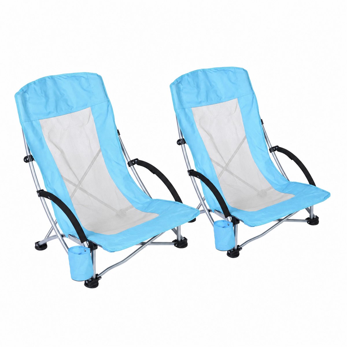 Meedeer Strandstoelen-Campingstoel-Opvouwbaar-Zonnestoel-Visstoel-Ademende-Lichtgewicht-Outdoor Stoel-Draaggewicht 150 kg-Met armleuningen en bekerhouder-Voor strand & camping-Blauw(2 Stuks)