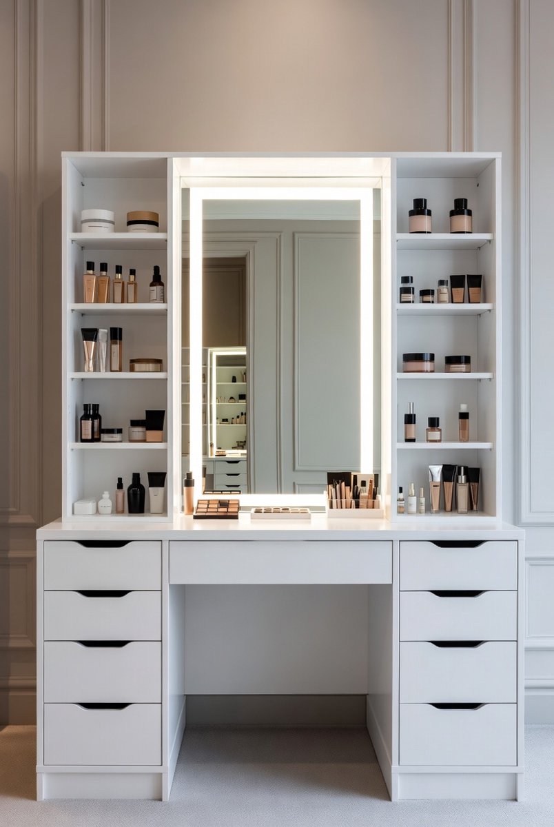 Luxe Make-up Kaptafel LED Spiegel, Laden, 3 Lichtkleuren, Dimbare Verlichting Wit - Medahomestore