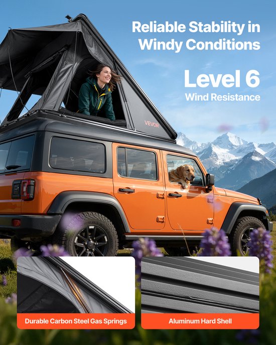 VEVOR Daktent Hard Shell, 2-3 Persoons Aluminium Daktent Hardshell met Tri-Color LED Licht & Dik Mattres, Waterdicht Winddicht Overland Kachet Dakkluizendrager Geschikt voor Jeep SUV Pickup van Vevor — afbeelding 5