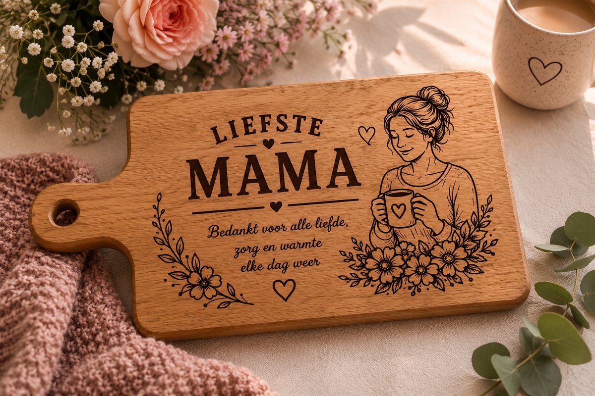 Mama Cadeau – Gegraveerde Houten Snijplank Acaciahout 35 x 20 cm – Liefste Mama Cadeau – Verjaardag Cadeau Moeder – Moederdag Cadeau