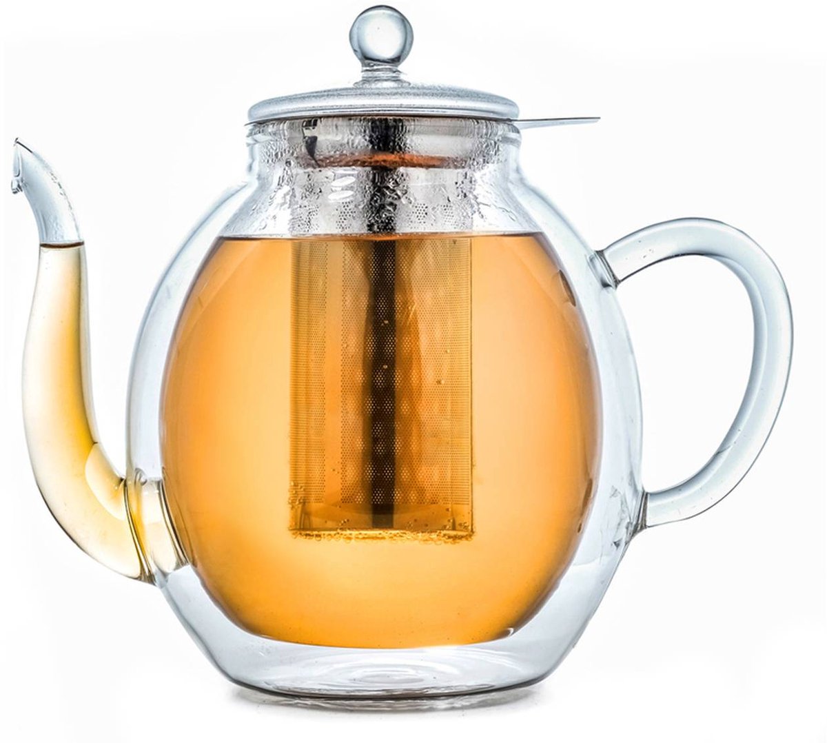Creano dubbelwandige glazen theepot 1,4l met roestvrijstalen filter - druppelvrij