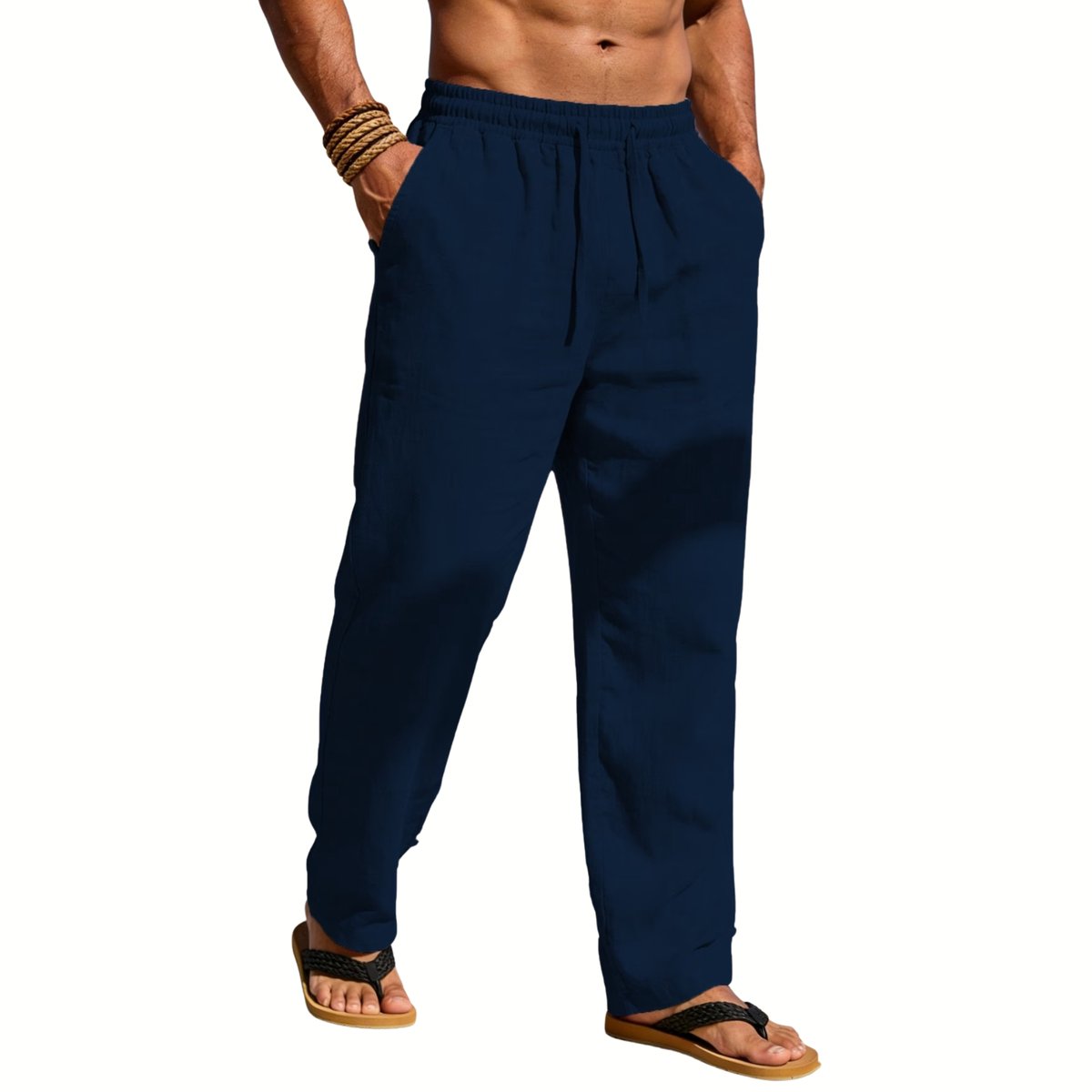 Currero Linnen Broek Heren - Zomerbroek - Volwassenen - Lange Broek - Pantalon - Strandbroek - Zomer - Ibiza Stijl - Marineblauw S