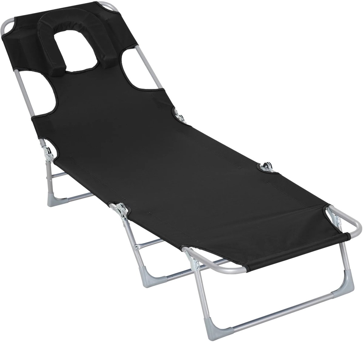 Novyro Living - tuinstoel - opvouwbare tuinligstoel - zwart - verstelbaar - loungestoel - strandbed - met gezichtsuitsparing