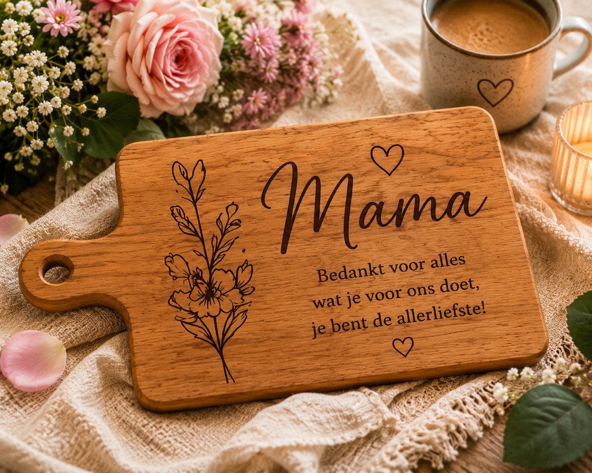 Mama Cadeau – Gegraveerde Houten Snijplank Acaciahout 35 x 20 cm – Verjaardag Cadeau Moeder – Persoonlijk Cadeau Mama
