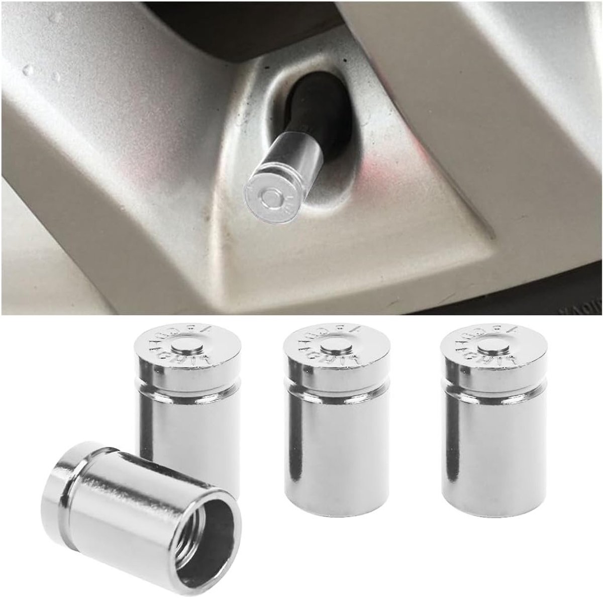Set van 4 Aluminium Ventieldoppen voor Auto, Motor, Fiets en Vrachtwagen met Seal - Wit