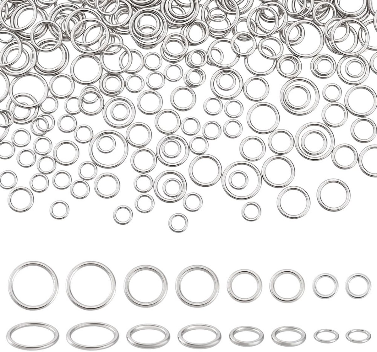 Dailygoods- Springringen 360 Stuks - Gesloten Ringen - 4 Maten - Zilveren Sieraden - Connectoren - Duurzaam Materiaal - Voor Doe-Het-Zelf Ambachten - Sieradenringen