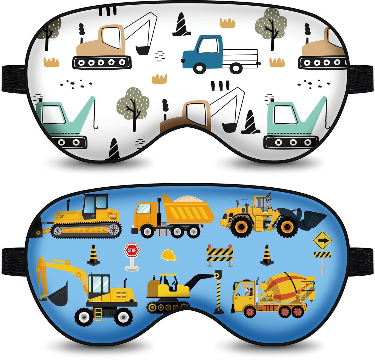 Dailygoods- Oogmasker Kinderen - 2 Stuks - Verstelbare Gesp - Verduisterend - Bouwvoertuigen - Slaapmasker voor Thuis/Reizen