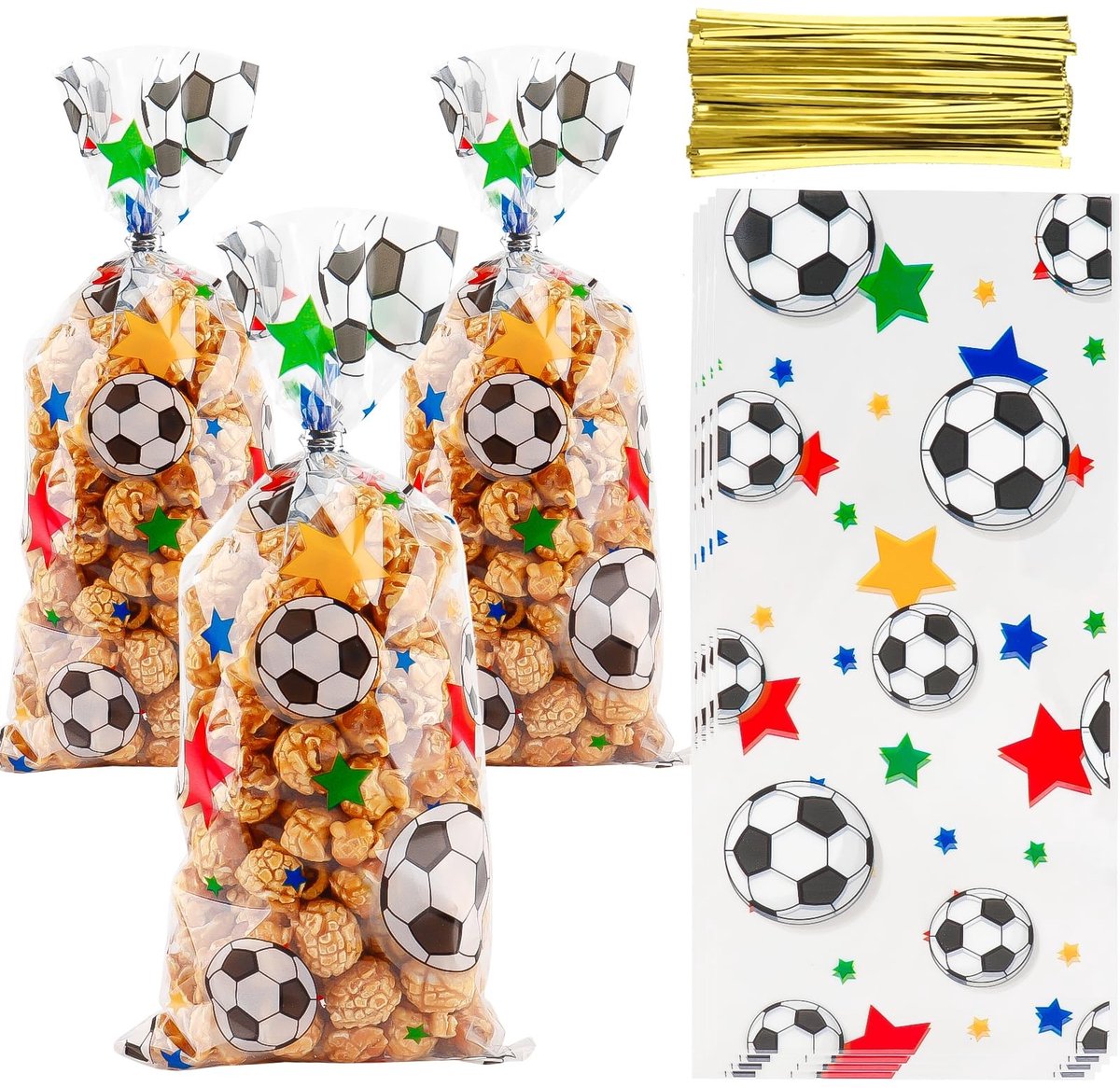 Dailygoods- Traktatiezakjes 50 stuks - Cellofaan - Voetbal - Snoep - Koekjes - Geschenktas - 12,5 x 27,5 cm - Geschenkzakjes