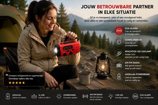 Radio Op Batterijen (Accu) Voor Rampen - Radio Opwindbaar - Noodradio - Noodradio Solar Opwindbaar
