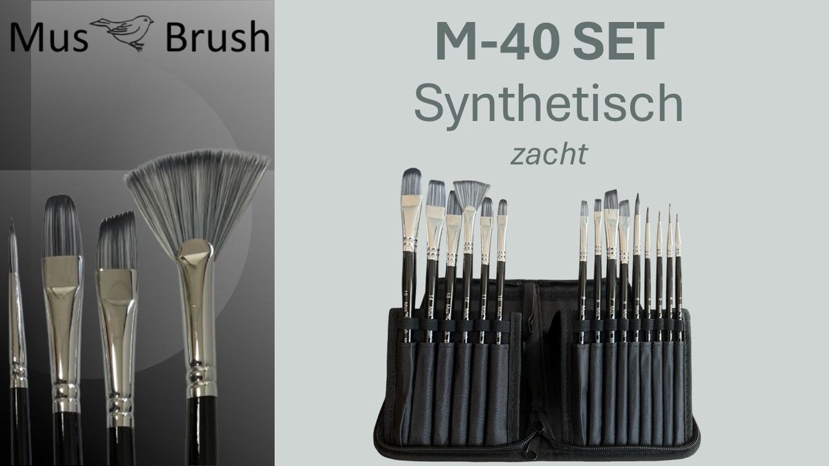 MusBrush M40 Luxe Penseelset met Etui - 18-delig - Synthetisch - Voor Alle Verfsoorten - Acryl, Olieverf & Aquarel