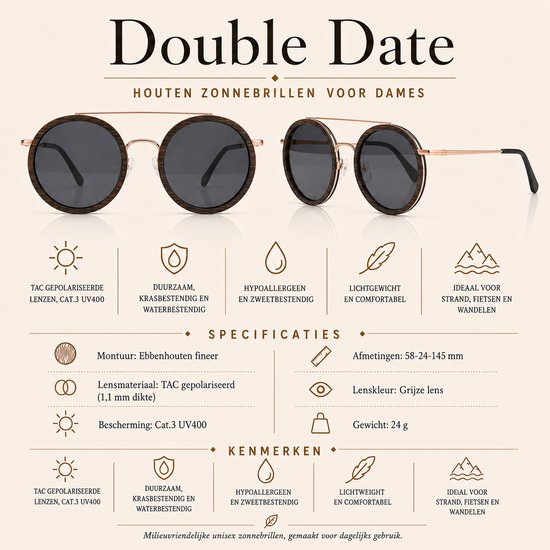 Dzukou Double Date - Zonnebril - Dames - Hout - Gepolariseerd van Dzukou — afbeelding 5