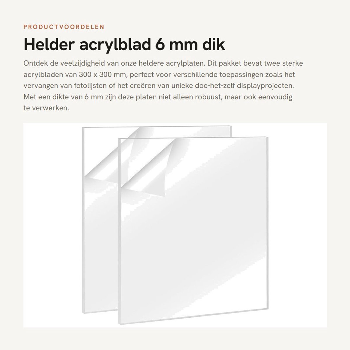 Dailygoods- Acrylplaat 6 mm - 2 Stuks - 300 x 300 mm - Transparante Platen - Robuust en Duurzaam - Beschermfolie tegen Krassen - Perspex