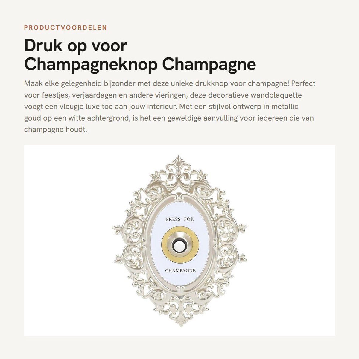 Dailygoods - Druk op voor Champagneknop - Champagne Decor - Luxe Wandplaquette - Goud - Feestdecoratie - Kerstmis - Thuisgebruik