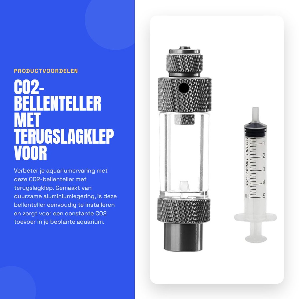 Dailygoods- Bellenteller Aluminiumlegering - CO2-regelaar - Terugslagklep - Waterinjecteerbaar - Eenvoudig te installeren - Stevig en duurzaam - CO2-meter