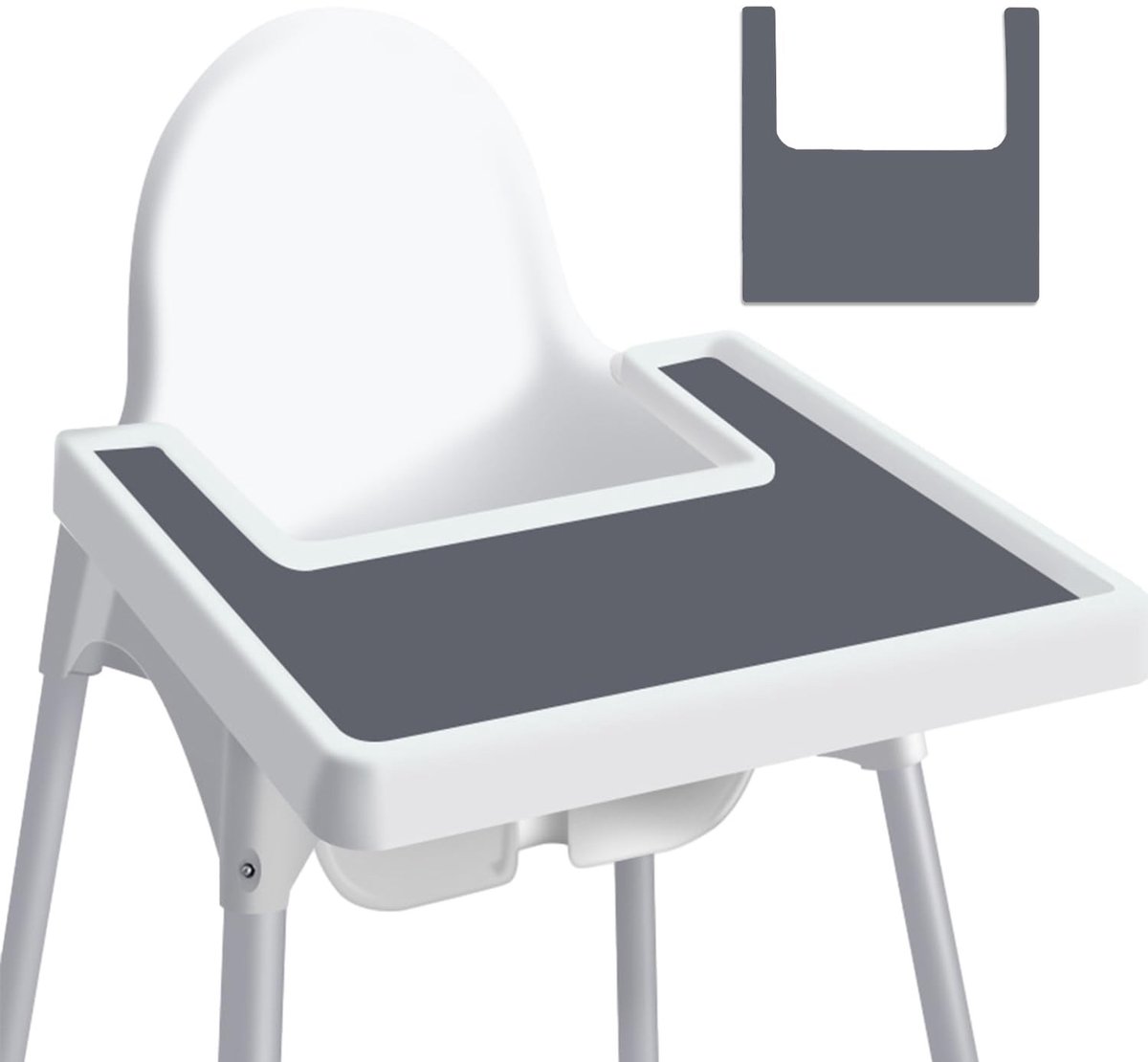 Dailygoods- Siliconen Mat - Tafelmat voor Kinderstoel - Eettafel Mat - Voedselveilig Siliconen - 38 x 38 cm - Donkergrijs