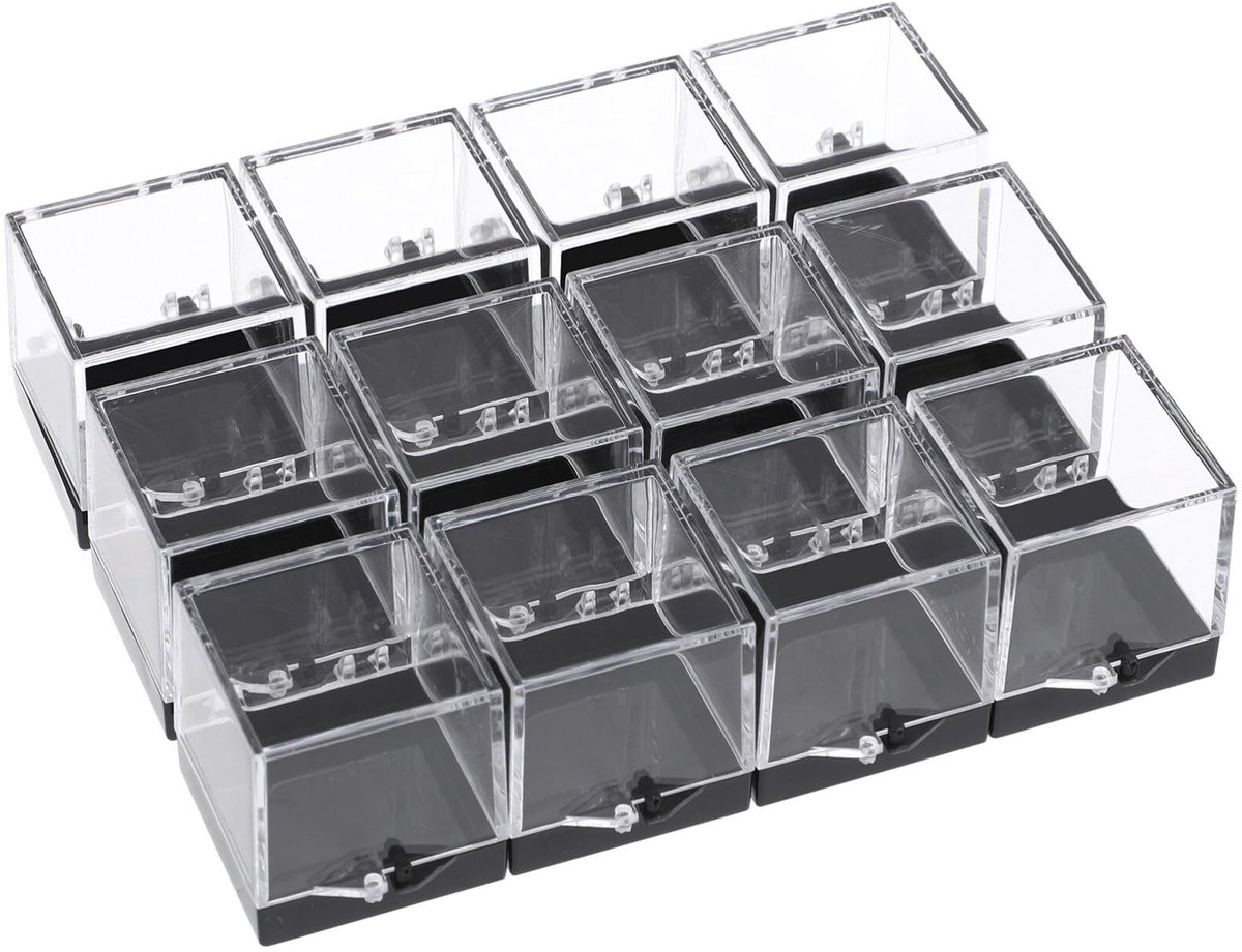 Dailygoods- Steenvitrine 12 Stuks - Transparante Opbergdozen - Kristallen/Houders - Mineraal/Monster - Sieradenorganizer - 3,5x3,5 cm - Verzameldoos
