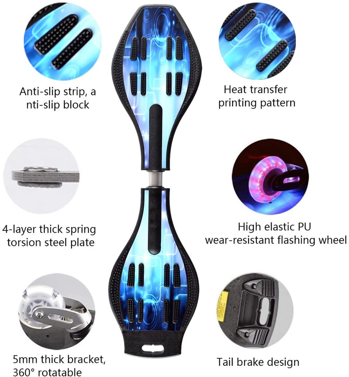 Dailygoods- Waveboard met lichtgevende wielen - Zelfrijdend skateboard - Torsie ontwerp - Geschikt voor kinderen/tieners - Wendbaar - Ideaal voor trucs - Casterboard
