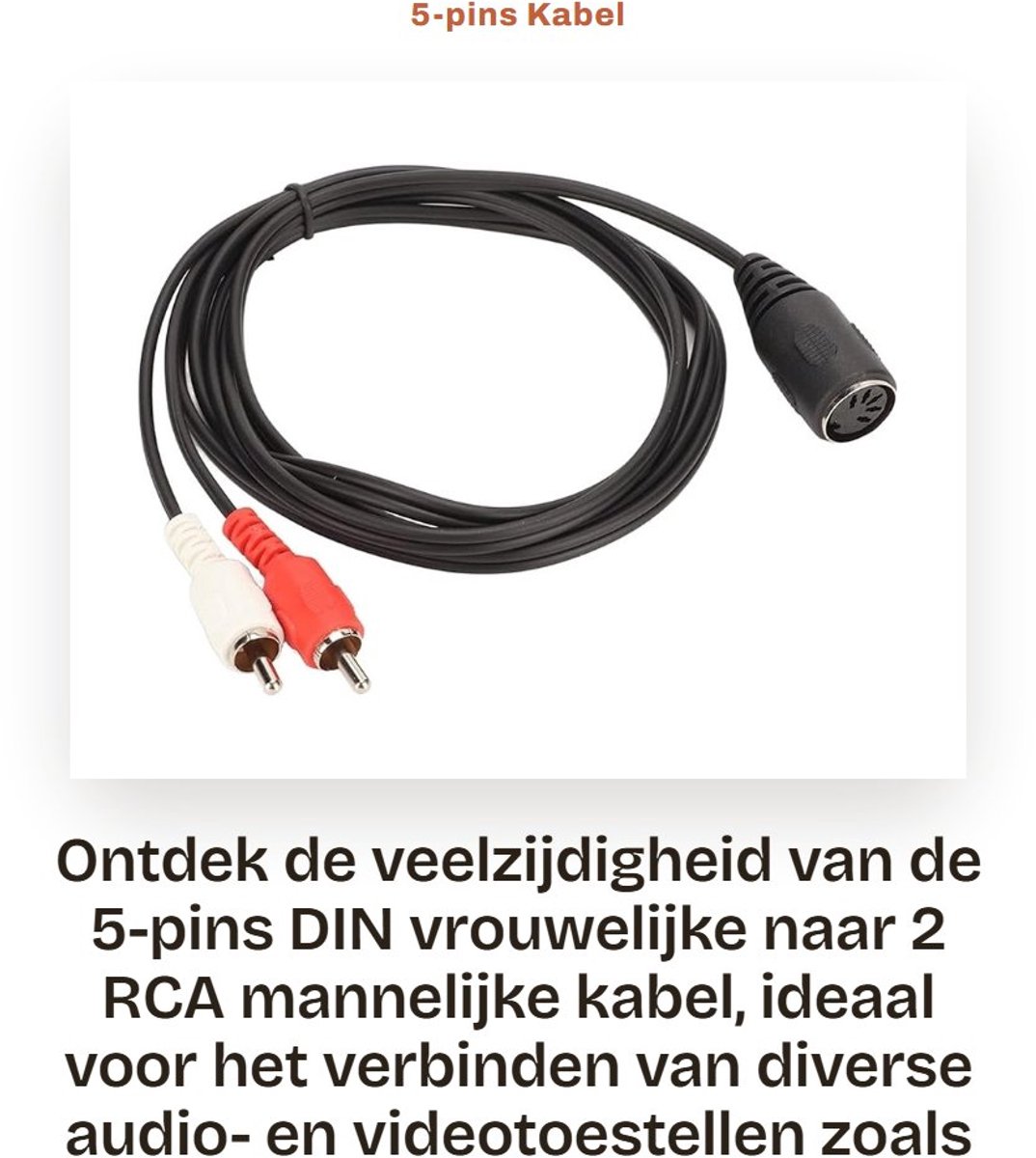 Dailygoods - 5-pins Kabel - Geluidsadapter voor CD-speler - Sterke Grip - Mannelijk - Voor Videorecorder - Geschikt voor Dvd en Phono