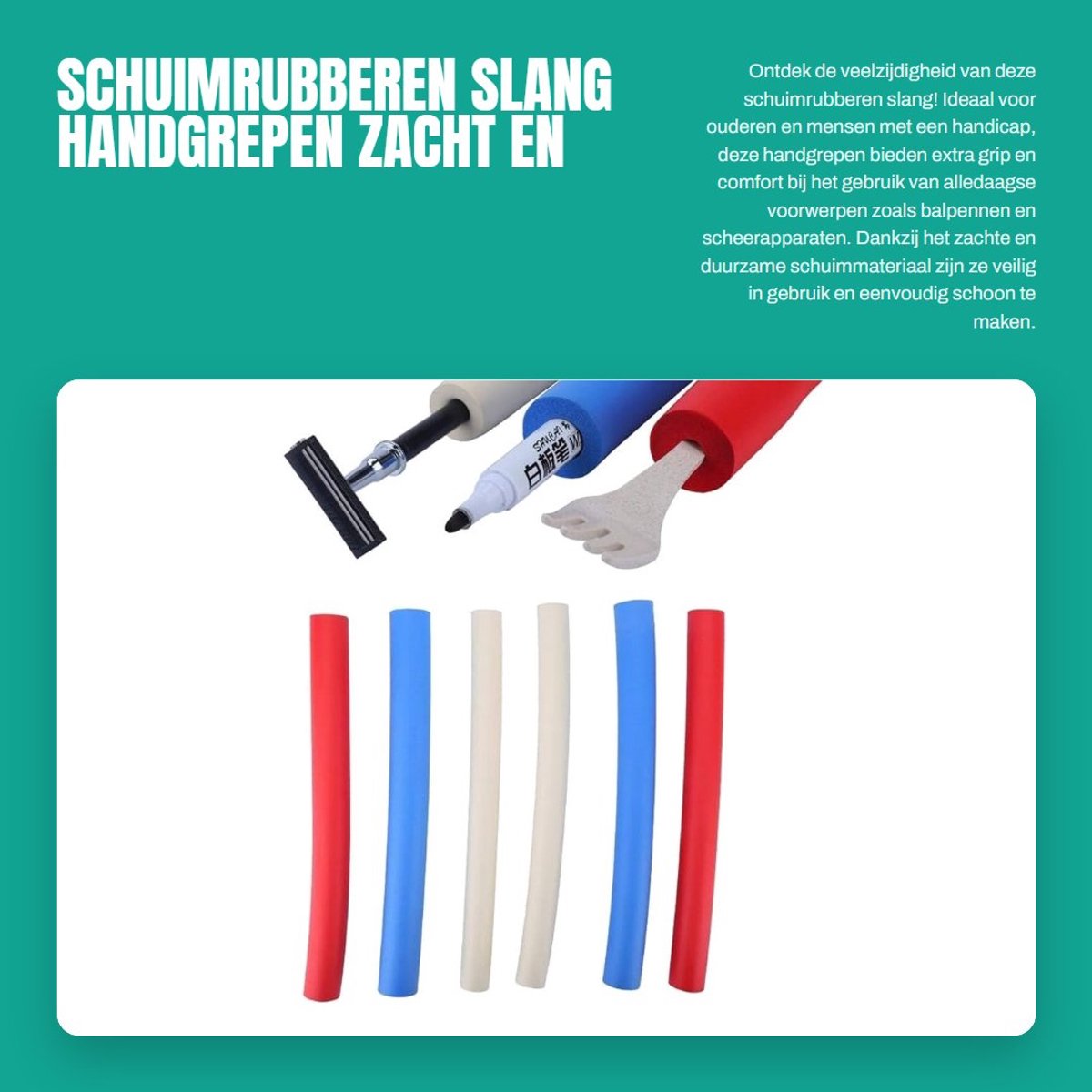 Dailygoods- Schuimrubberen Slang - 6 Stuks - Antislip Handgrepen - Hoogwaardig Schuimmateriaal - Voor Balpennen/Potloden/Scheerapparaten - Gemakkelijk te Reinigen - Gripversterker